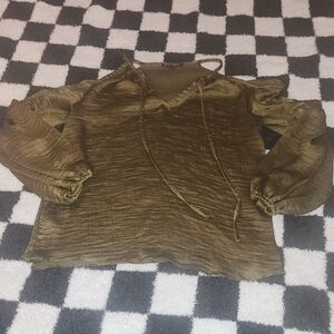 Chic Olive Blouse with Drawstring Detail